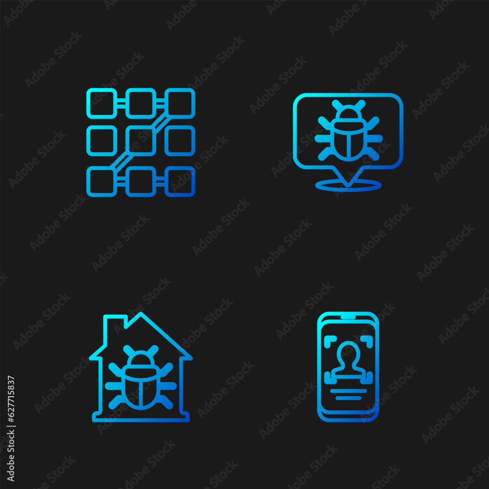 Poster set line mobile and face recognition, house system bug, graphic password protection and system. grad