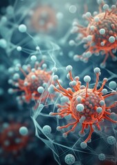 Molecular structure of cancer cells under microscope, realistic macro indoor part of body.
