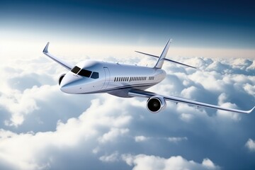 Obraz premium airplane flying in the blue sky, Generative AI