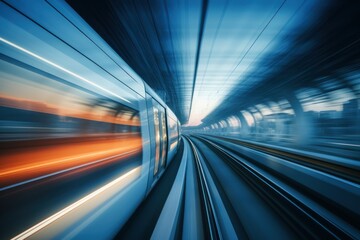 Fototapeta na wymiar High-speed train in motion blur. Concept of speed and motion, Generative AI