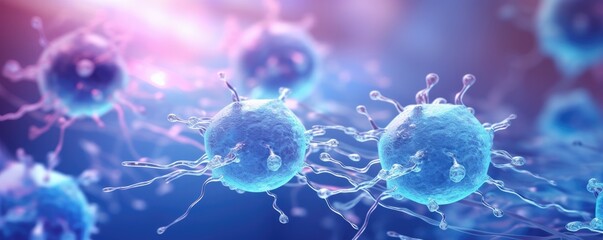 Molecular structure of cancer cells under microscope, realistic macro body panorama.