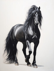 Obraz na płótnie Canvas Black horse mane tail hooves an animal is a friend of a person, a pet