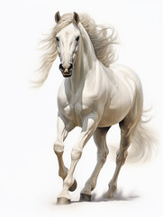 Obraz na płótnie Canvas White horse mane tail hooves an animal is a friend of a person, a pet