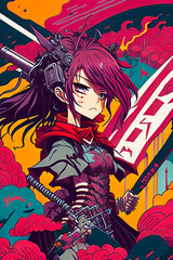 Obraz na płótnie Canvas A vibrant, high-detail vector illustration of a Japan with a weapon