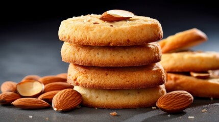 Fototapeta na wymiar A stack of French almond cookies, a gourmet delight. AI generated