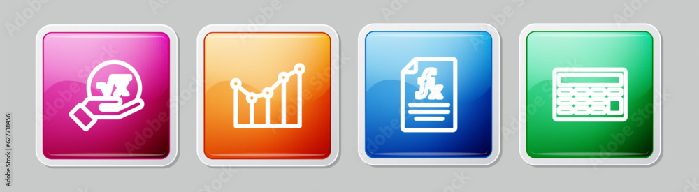 Poster set line square root of x glyph, graph, schedule, chart, diagram, function mathematical symbol and c