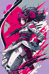 A vibrant, high-detail vector illustration of a Japan with a weapon