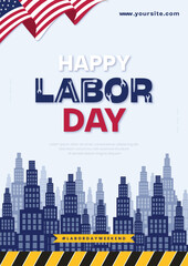 Obraz premium Happy labor day light blue color background social media wishing flyer or poster design