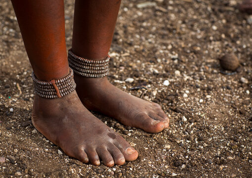 Himba Woman With Beaded Anklets To Protect Their Legs From Venomous Animal Bites, Epupa, Namibia