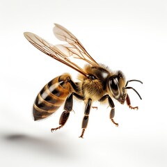 Nature's Tiny Aviator: A Bee Captured on a White Background. Generative Ai