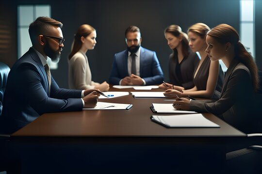 People in a meeting with a serious expression
