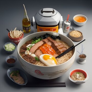 robot with ramen, Generative AI