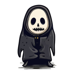 Halloween element skeleton in coat. Hand drawn vector skeleton. Perfect for scrapbooking, card, invitation, poster, sticker kit.