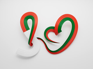 3d Flag Of Madagascar Heart Shaped Wavy Awareness Ribbon flag On White Background 3d Illustration