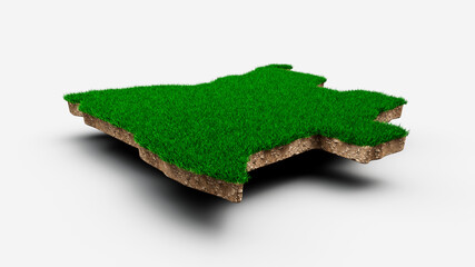 Angola Map Soil Land Geology Cross Section With Green Grass And Rock Ground Texture 3d illustration - obrazy, fototapety, plakaty