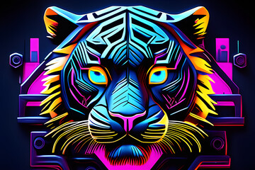 tiger with neon. Generative AI