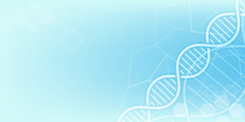 Abstract DNA structure biotechnology design concept with hexagonal texture in blue background.