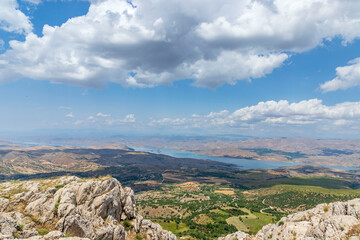 Fototapeta na wymiar Keban Dam view from Ankuzu Baba mountain, Harput, Elazig, Turkey