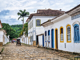 Streets and houses of historical center in Paraty, Rio de Janeiro, Brazil.