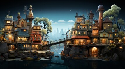 Fototapeta premium Drawing city stylized cartoon Generative AI