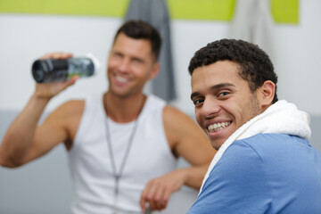 Fototapeta premium sportsmen in the cloak room after the training