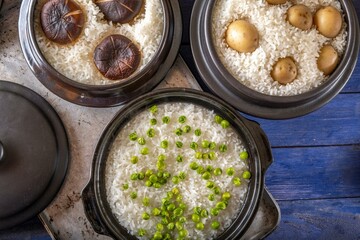 Savory Fusion: Close-Up of Steamed White Rice Cooked with Potatoes, Captured in 4K Resolution