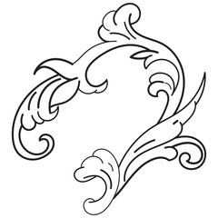 Hand drawn leaf scroll. border, black line on white background