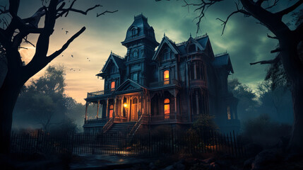 Fototapeta na wymiar Eerie Haunted House: Lost in the Shadows