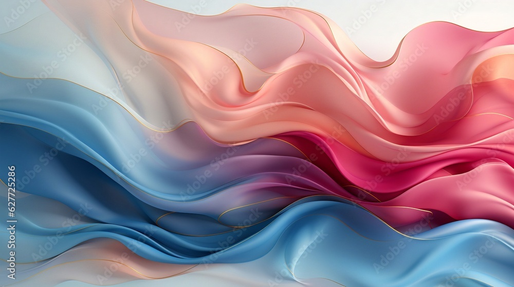 Poster generative ai : marble soft blue and pale pink liquid watercolor background with gold wave pattern. 