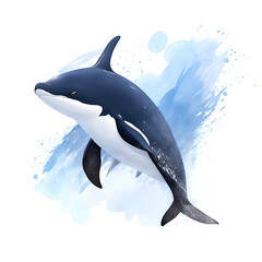 Obraz na płótnie Canvas Killer whale in cartoon style. Cute Little Cartoon Killer whale isolated on white background. Watercolor drawing, hand-drawn Killer whale in watercolor. For children's books, for cards, 