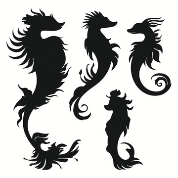 Sea Dragon silhouettes and icons. Black flat color simple elegant Sea Dragon animal vector and illustration.	