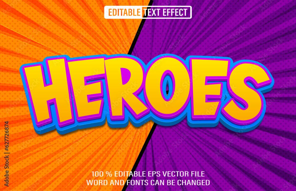 Poster heroes editable text effect 3d style template