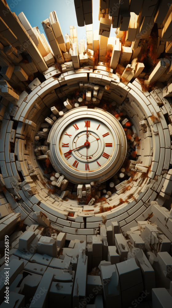 Poster a clock surrounded by blocks in a circle.