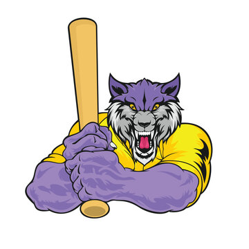baseball mascot wolf vector illustration design