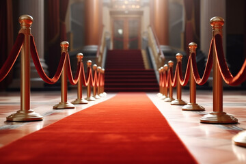Red carpet in the hall. Red carpet on the stairs. 3d rendering