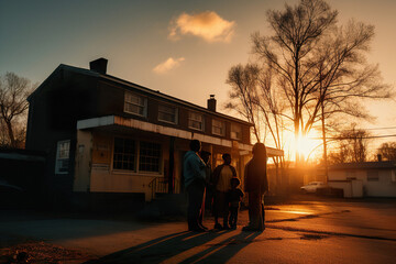 African american family near house during sunset
