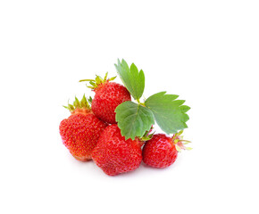 Ripe strawberries with leaves.