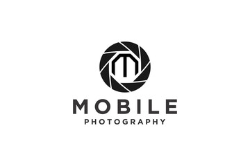 Lens shutter camera logo design photography media icon symbol