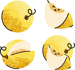  fruit illustrations, simple illustration in abstract flat outline drawing style, healthy food