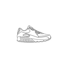 Sneaker illustration, outlined and isolated on a white background. Suitable for commercial purposes.