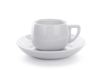 White cup of tea over white background.