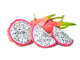 Fresh and Juicy Pink Organic Dragon Fruit White flesh and black seeds, colorful colors, isolated on...
