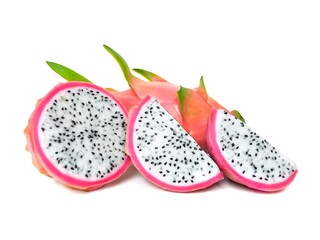 Fresh and Juicy Pink Organic Dragon Fruit White flesh and black seeds, colorful colors, isolated on...