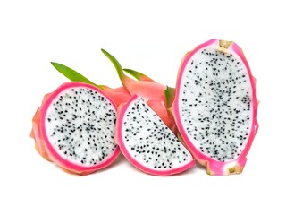 Fresh and Juicy Pink Organic Dragon Fruit White flesh and black seeds, colorful colors, isolated on...