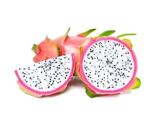 Fresh and Juicy Pink Organic Dragon Fruit White flesh and black seeds, colorful colors, isolated on...