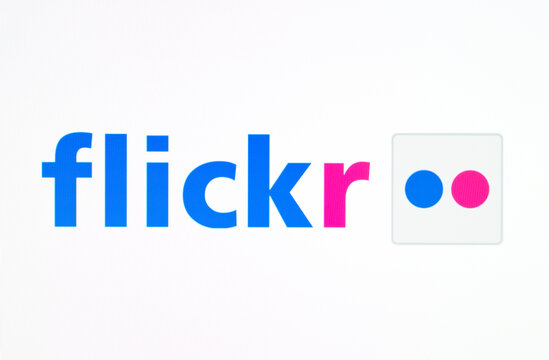 KIEV, UKRAINE - APRIL 24, 2015: Flickr logotype  on pc screen. Flickr - photo sharing site for storing user and further use of digital photos and videos.