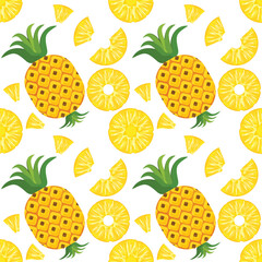Seamless pattern of pineapple fruit. Creative texture for fabric, packaging, textiles, wallpaper, and clothing. Vector illustration for kids. Cute fruit background.