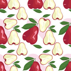 Seamless pattern of apples, fruits, and vegetables. Creative texture for fabric, packaging, textiles, wallpaper, and clothing. Vector illustration for kids.