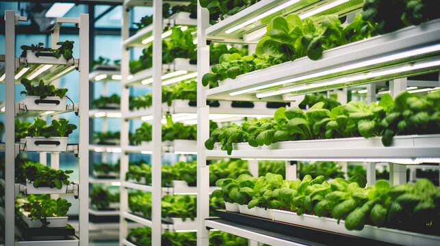 Des plantes dans une ferme verticale en aquaponie.