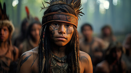 Fototapeta na wymiar Yanomami indigenous tribe in Amazon rainforest.